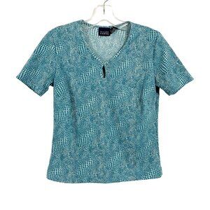 Vintage Y2K 90s Blue Reptile Snakeskin Print Short Sleeve Top - Size XS